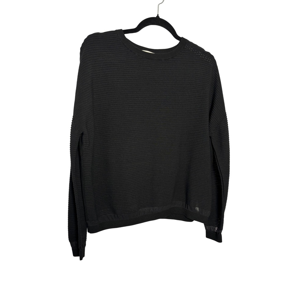 René Lezard Womens Sweater 38 Black Ribbed Mesh Trim Dropped Shoulder Minimalist